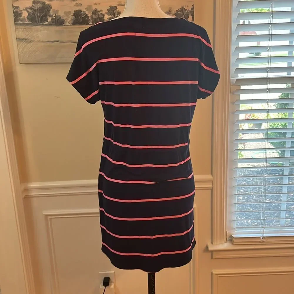 J. Crew Navy Dress with Pink Stripes